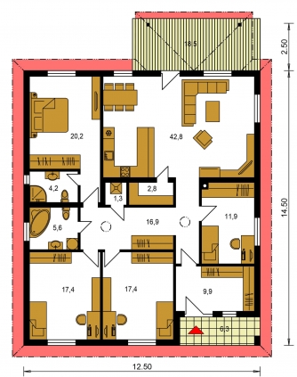Image miroir | Plan de sol du rez-de-chaussée - BUNGALOW 167
